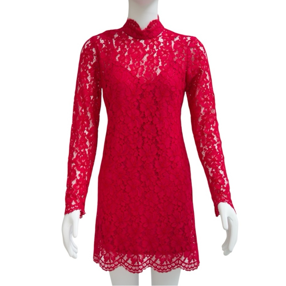 Tracy Reese lace scalloped long sleeve mini dress SZ 0